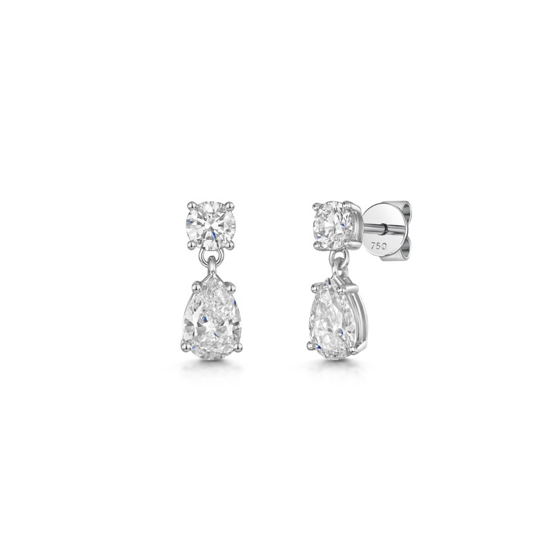 9ct White Gold Pear Shape & Round Brilliant 1.50ct Lab Grown Diamond Drop Earrings