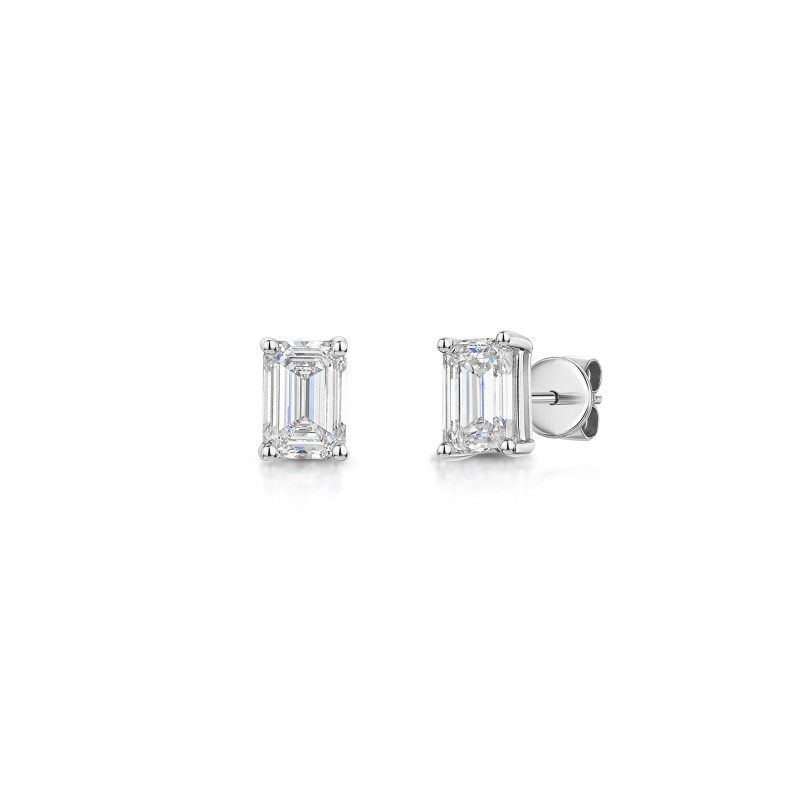 18ct White Gold Emerald Cut 1.50ct Lab Grown Diamond Stud Earrings