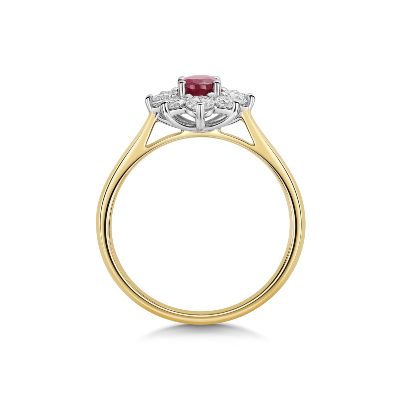9ct Yellow Gold 0.42ct Oval Ruby and Round Brilliant Lab Grown Diamond ...