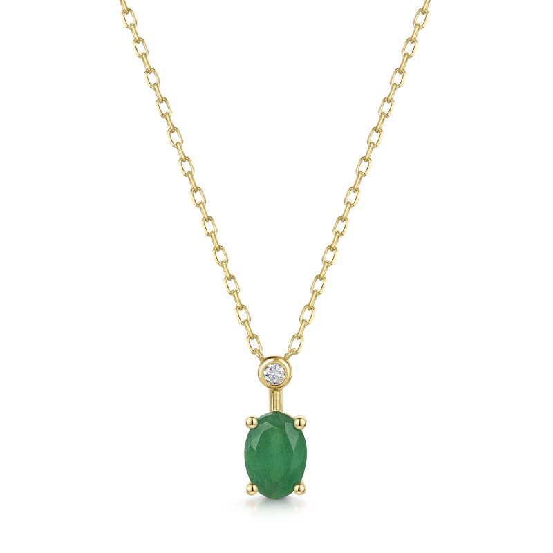 9ct Yellow Gold 0.70ct Oval Cut Emerald with Lab Grown Diamond Pendant