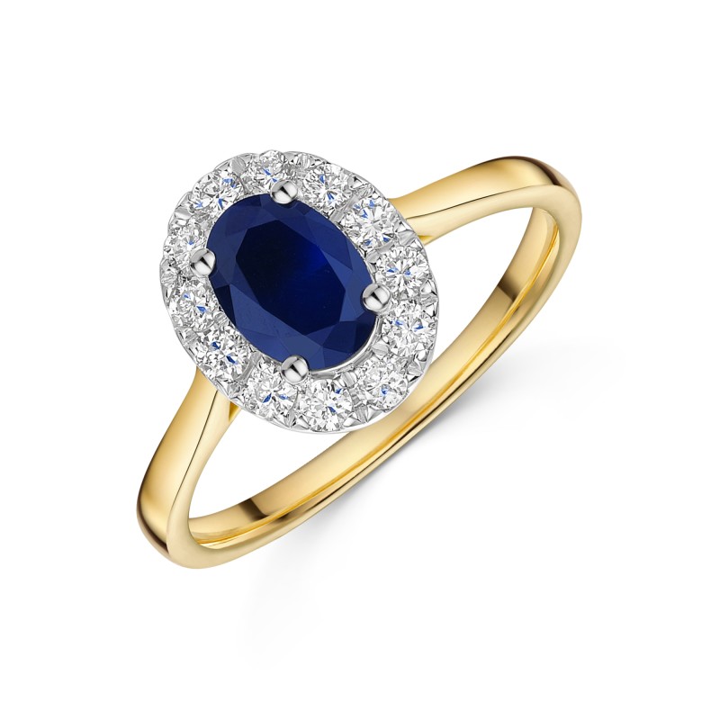 9ct Yellow Gold 0.70ct Oval Sapphire with 0.30ct Lab Grown Diamond Halo Ring