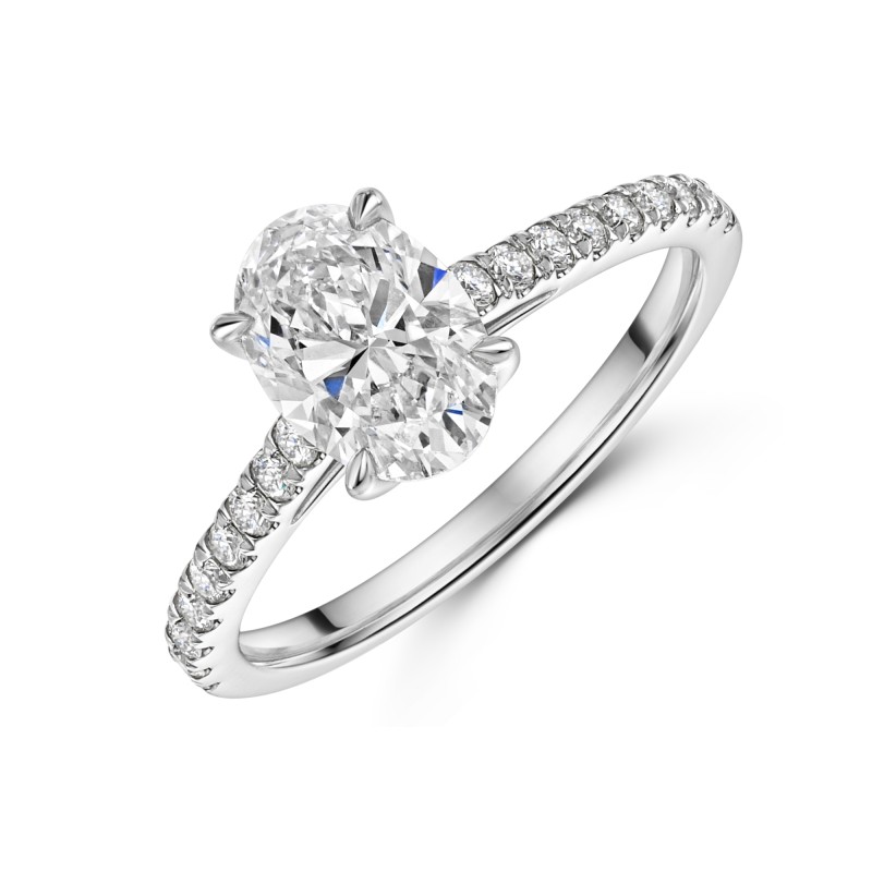 Platinum Lab Grown 1.50ct Oval Diamond Shoulders Ring