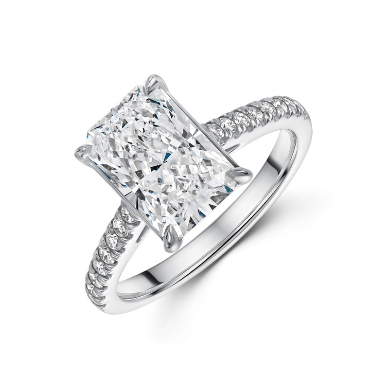 Platinum Lab Grown 3.25ct Radiant Cut Diamond Solitaire Ring