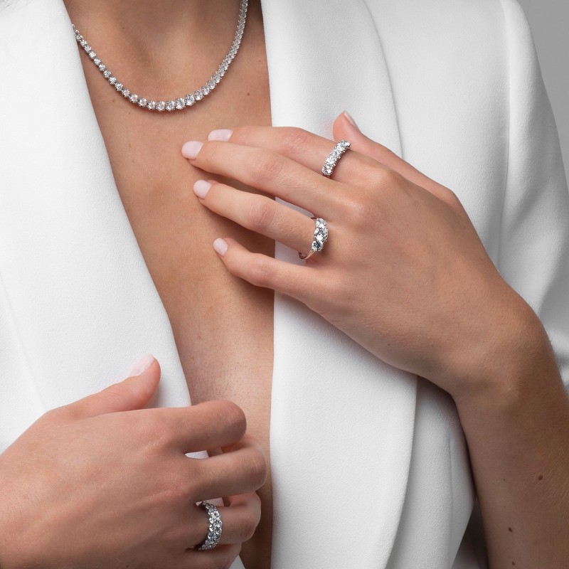 18ct White Gold Lab Grown Three Stone 2.00ct Diamond Ring