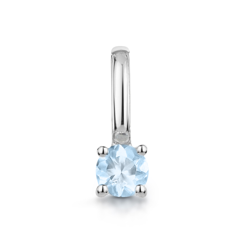 9ct White Gold Round Brilliant Aquamarine Solitaire Pendant Charm