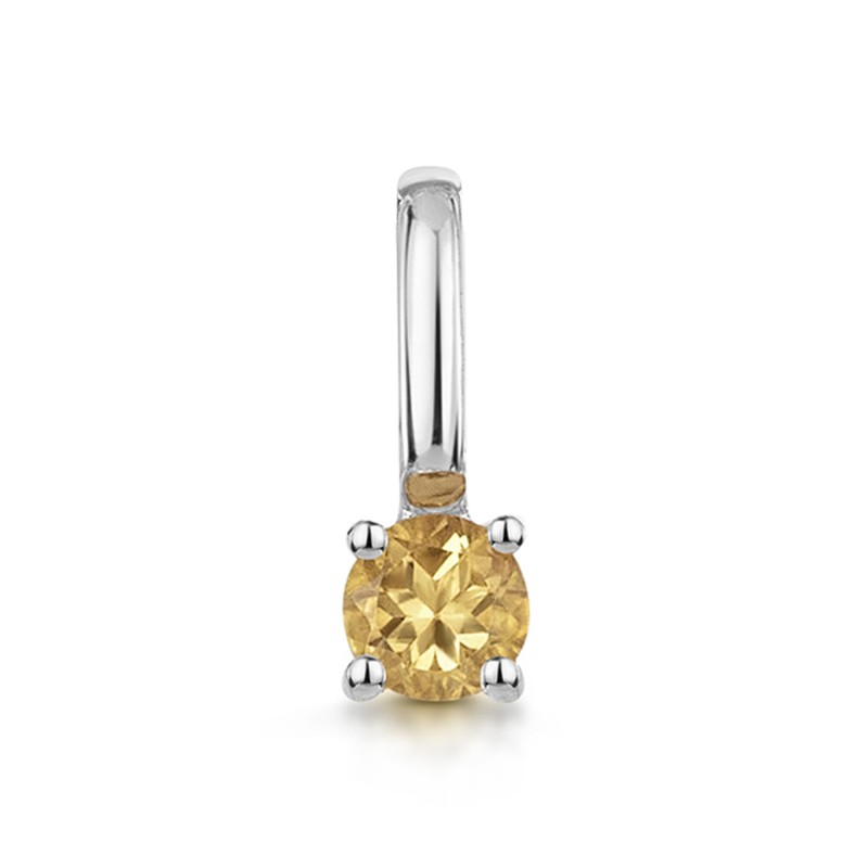 9ct White Gold Round Brilliant Citrine Solitaire Pendant Charm