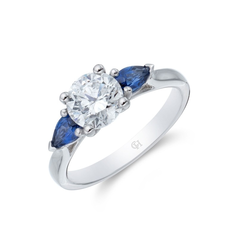 Platinum Brilliant Cut 1.50ct Diamond Sapphire Three Stone Ring