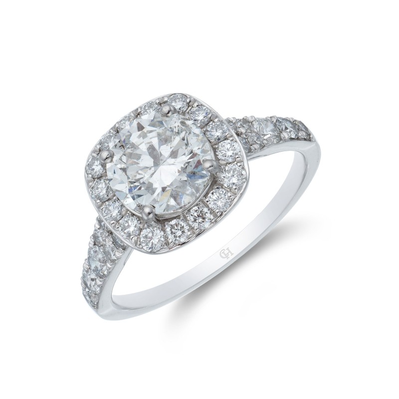 Platinum Brilliant Cut 1.30ct Diamond Solitaire Halo Ring