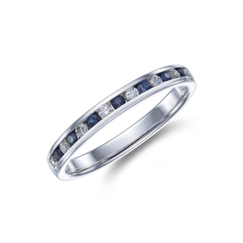 9ct White Gold 0.14ct Diamond and 0.14ct Sapphire Ring