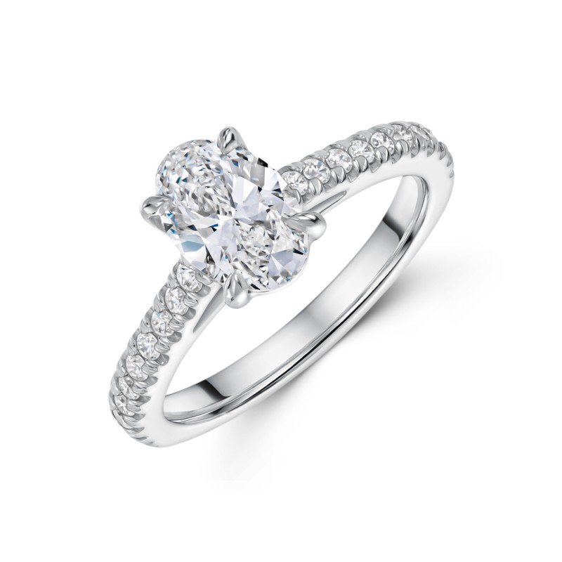 Platinum Lab Grown 1.25ct Oval Diamond Shoulders Ring