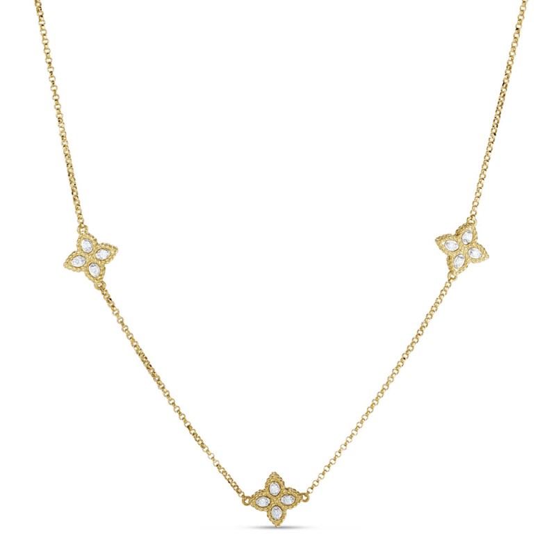 Roberto Coin 18ct Yellow Gold Princess Flower 0.15ct Diamond Necklace ADR777CL1093 YG 