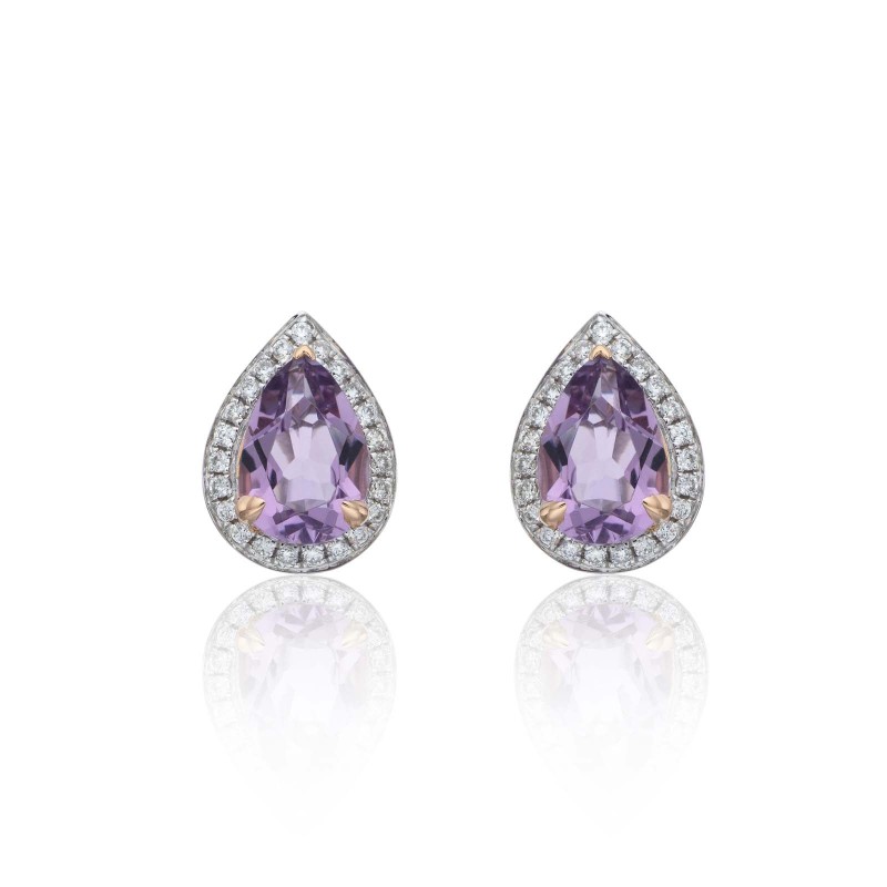 18ct White Gold Amethyst 1.24ct and Diamond 0.13ct Halo Earrings