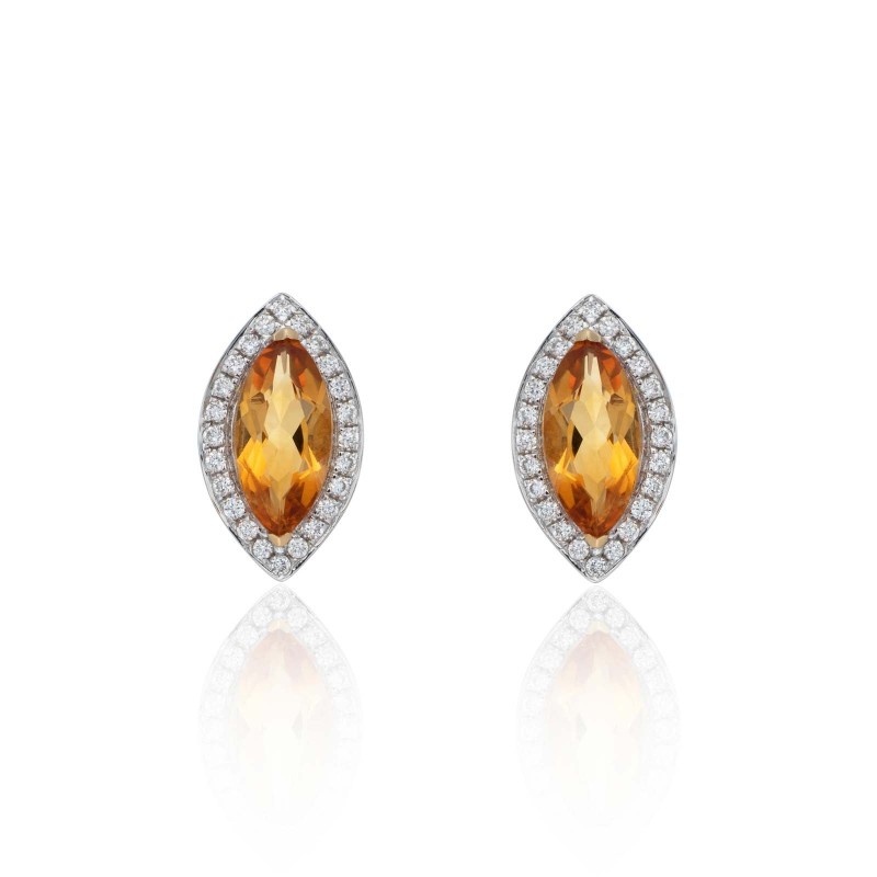 18ct White Gold Diamond 0.14ct and Citrine 0.97ct Halo Earrings