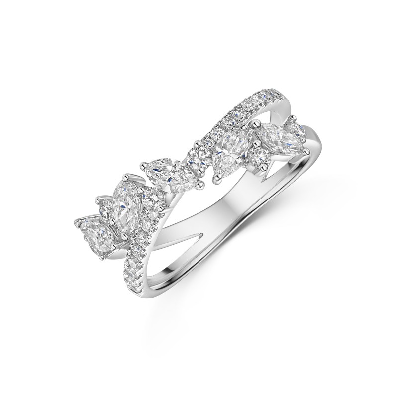 18ct White Gold Marquise & Round Brilliant 1.00ct Diamond Cross Over Fancy Band