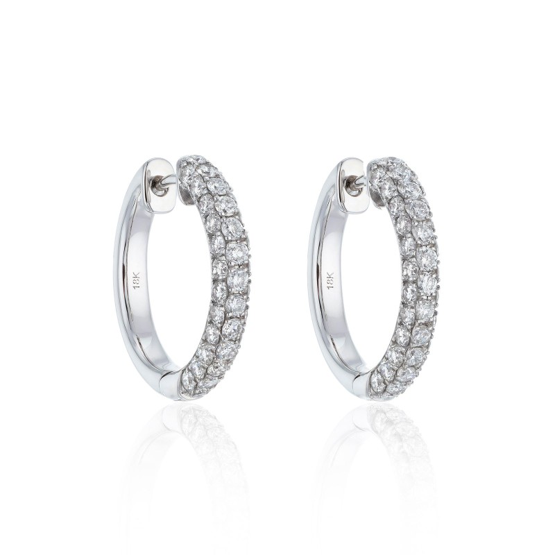 18ct White Gold 1.37ct Round Brilliant Pav&eacute; Diamond Hoop Earrings