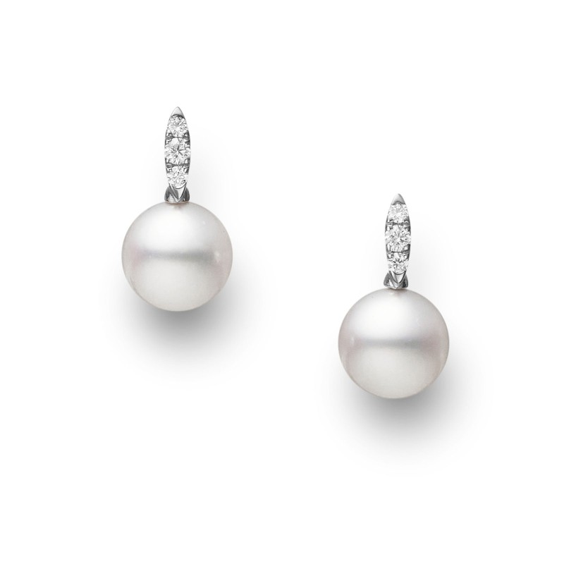 Mikimoto 18ct White Gold 7mm Pearl & 0.02ct Diamond Earrings PE 1752D