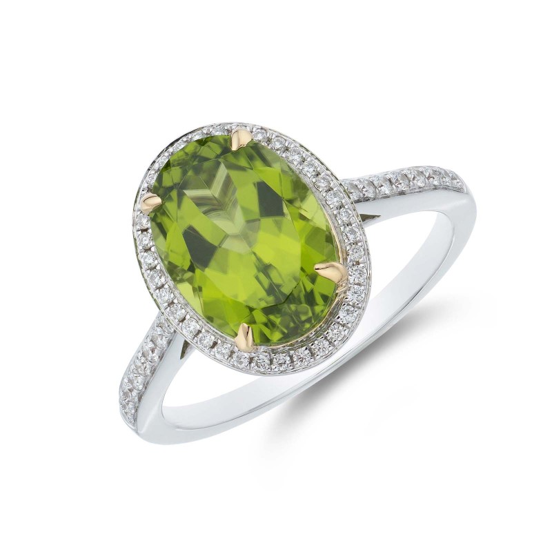 18ct White Gold Diamond 0.21ct and Peridot 3.15ct Halo Ring