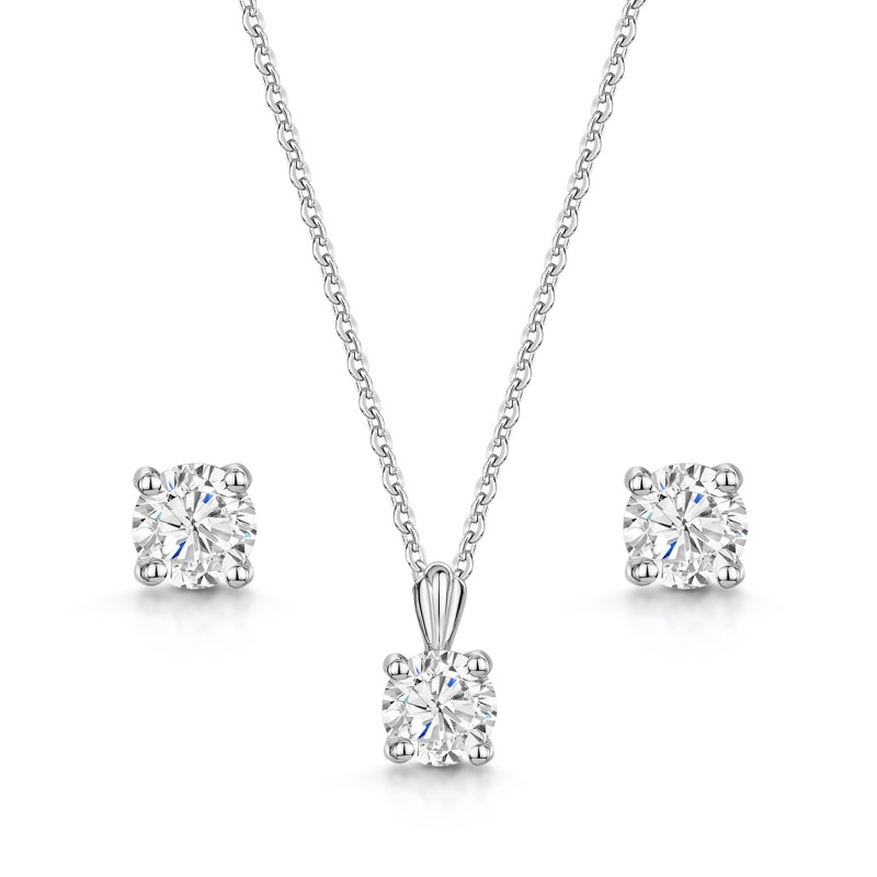 9ct White Gold Round Brilliant Cubic Zirconia Pendant and Earrings Set