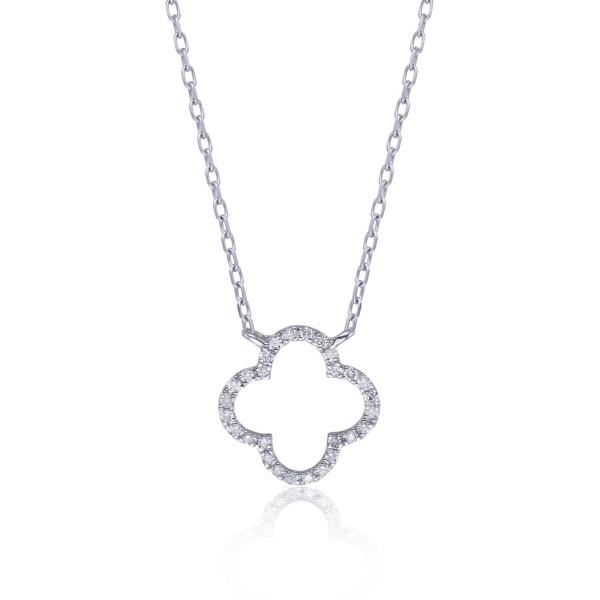 9ct White Gold Round Brilliant Cut 0.13ct Diamond Clover Necklet