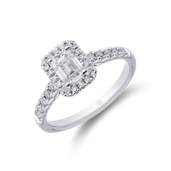Platinum Emerald Cut 1.50ct Diamond Halo Ring