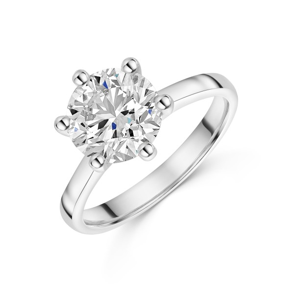 Platinum 2.59ct Round Brilliant Diamond 6 Claw Solitaire Ring