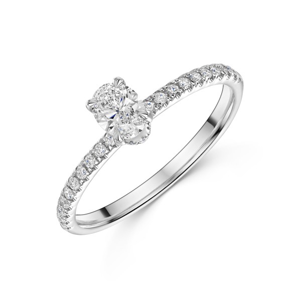 Platinum Oval Cut 0.50ct Diamond Tulip Set Solitaire Ring