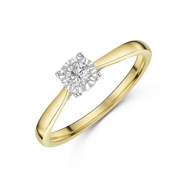 9ct Yellow Gold Illusion 0.15ct Round Brilliant Diamond Solitaire Ring