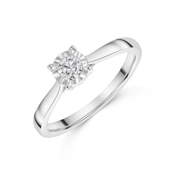 9ct White Gold Illusion Set 0.15ct Round Brilliant Diamond Solitaire Ring