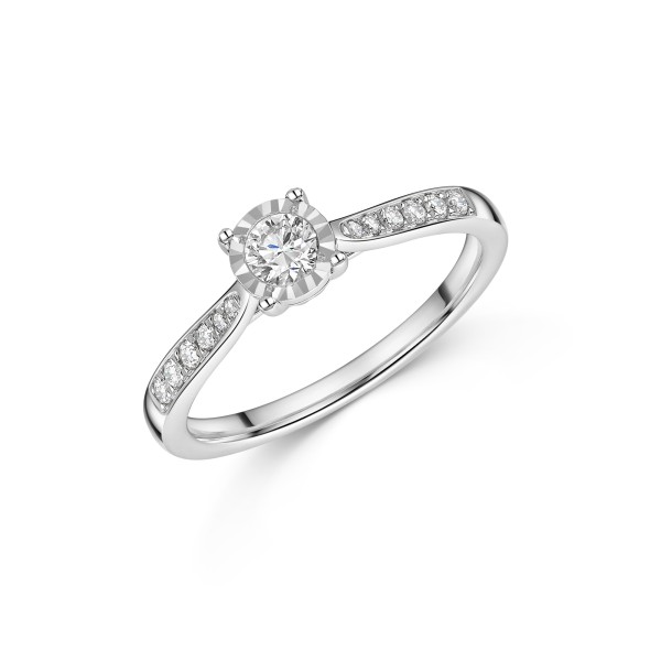 9ct White Gold 0.25ct Round Brilliant Diamond Ring with Diamond Shoulders
