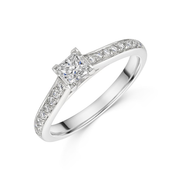 Platinum Princess Cut 0.33ct Diamond Solitaire Ring with Diamond Shoulders
