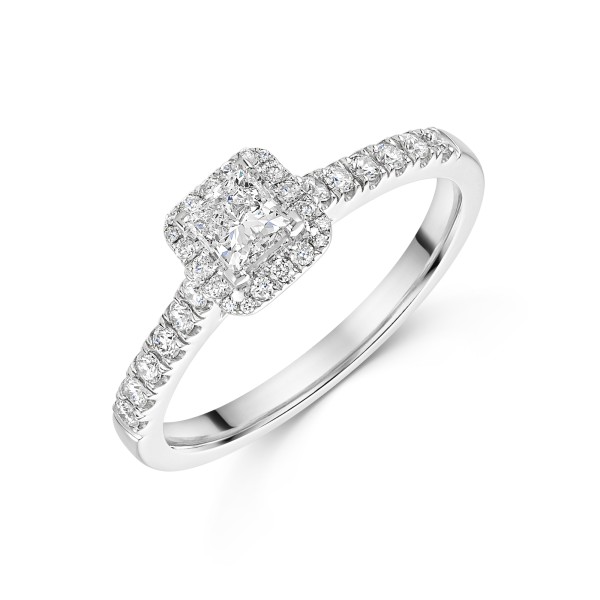Platinum Princess Cut 0.33ct Diamond Solitaire Ring with Claw Set Shoulders