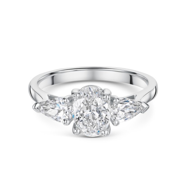 Platinum Oval and Pear Cut 2.00ct Diamond Three Stone Ring