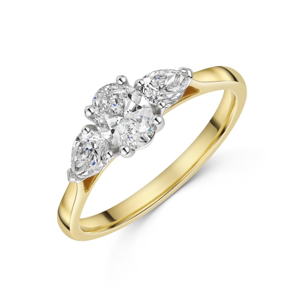 18ct Yellow Gold 0.50ct Oval and 0.25ct Pear Cut 3 Stone Diamond Ring