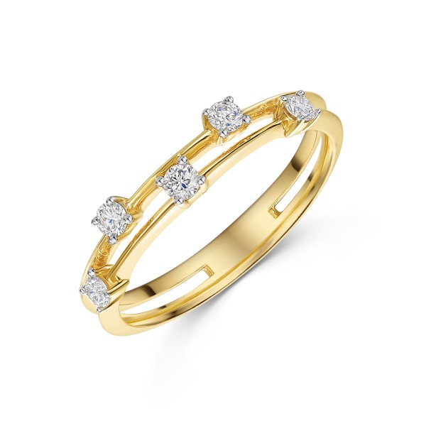18ct Yellow Gold 0.23ct Round Brilliant Diamond Double Row Fancy Band