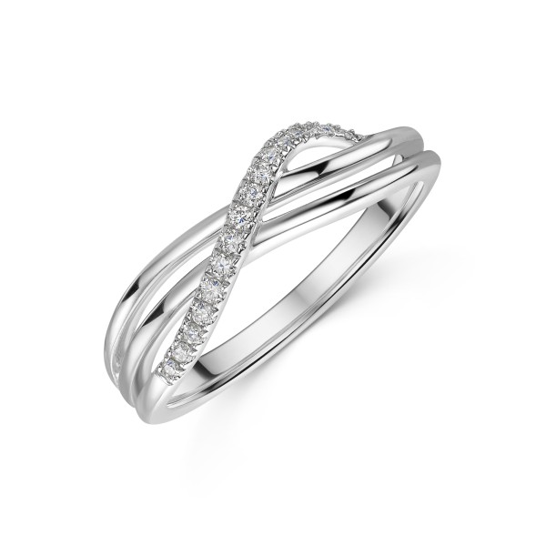 9ct White Gold 0.10ct Diamond Crossover Fancy Band