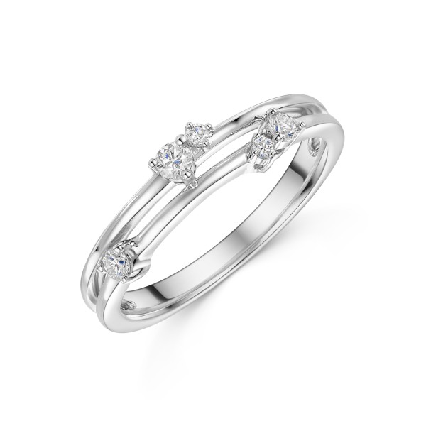 9ct White Gold Round Brilliant 0.15ct Diamond 2 Row Fancy Band
