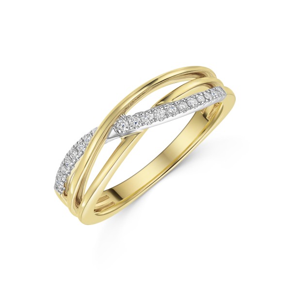 9ct Yellow Gold 0.10ct Diamond Crossover Fancy Band