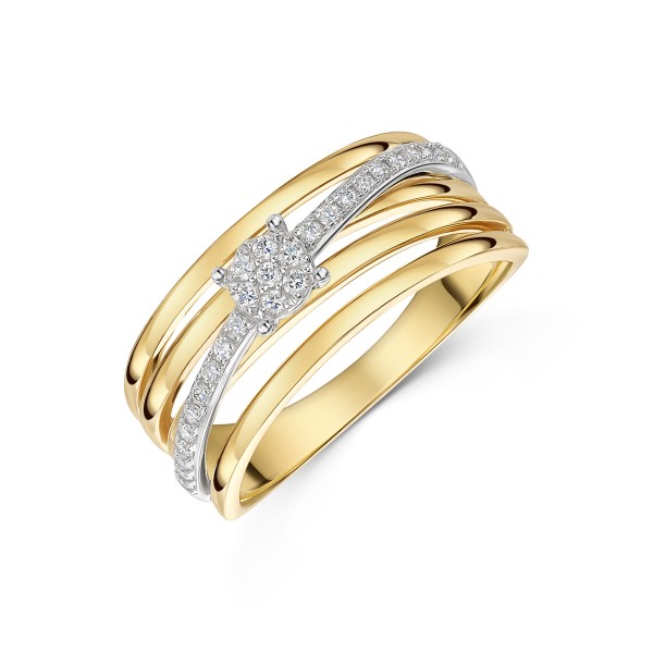 9ct Yellow Gold Round Brilliant 0.16ct Diamond Crossover Fancy Band