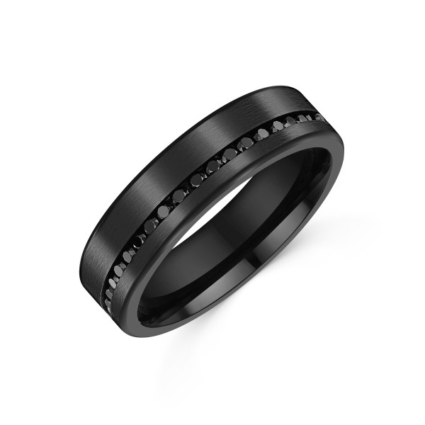 Titanium Black Off Set 6mm Diamond Wedding Ring
