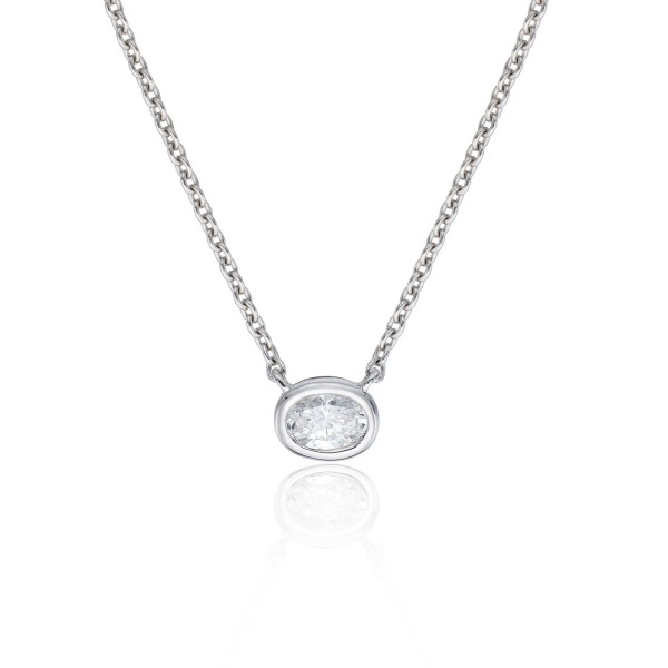 18ct White Gold 0.14ct Solitaire Oval Diamond Pendant