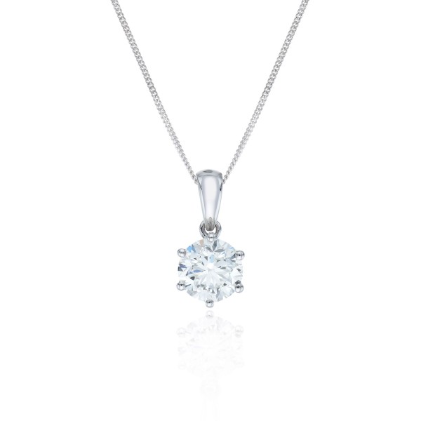 18ct White Gold 0.70ct Round Brilliant 6 Claw Diamond Solitaire Pendant