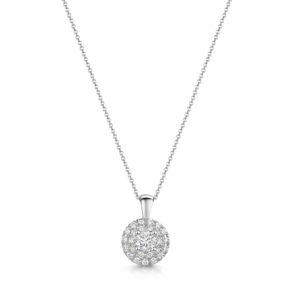18ct White Gold 0.33ct Double Halo Round Brilliant Diamond Pendant Necklace
