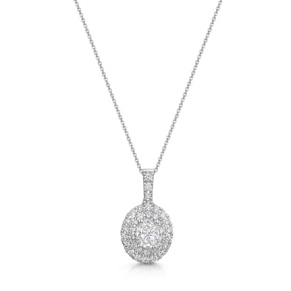 18 White Gold 0.52ct Double Halo Oval Diamond Pendant