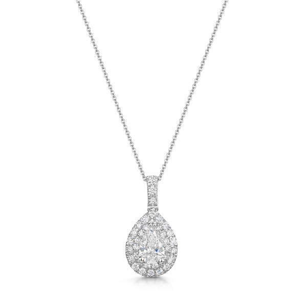 18 White Gold 0.53ct Double Halo Pear Diamond Pendant