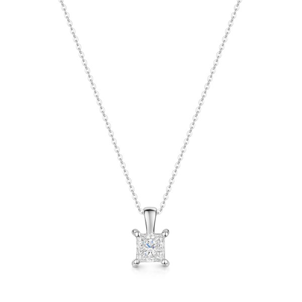 18ct White Gold Princess Cut 0.63ct Diamond Solitaire Pendant