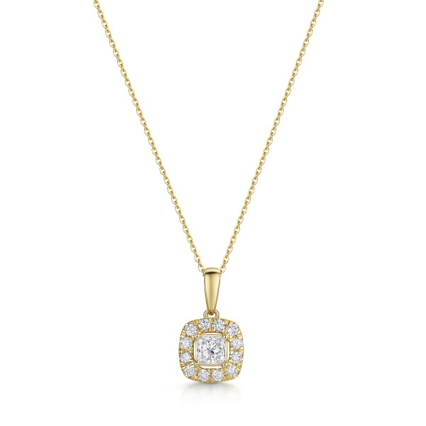 18ct Yellow Gold Princess Cut 0.50ct Diamond Halo Pendant