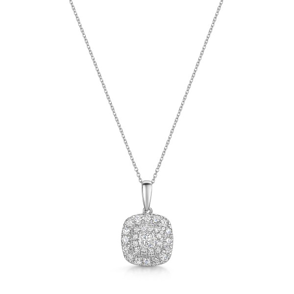 Platinum 0.50ct Princess Cut Diamond Double Halo Pendant
