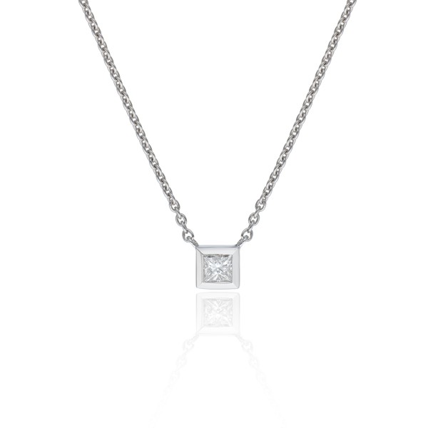 18ct White Gold 0.14ct Princess Cut Diamond Pendant
