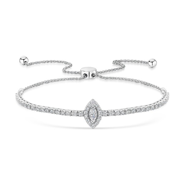 9ct White Gold Marquise 1.00ct Diamond Cluster Toggle Bracelet