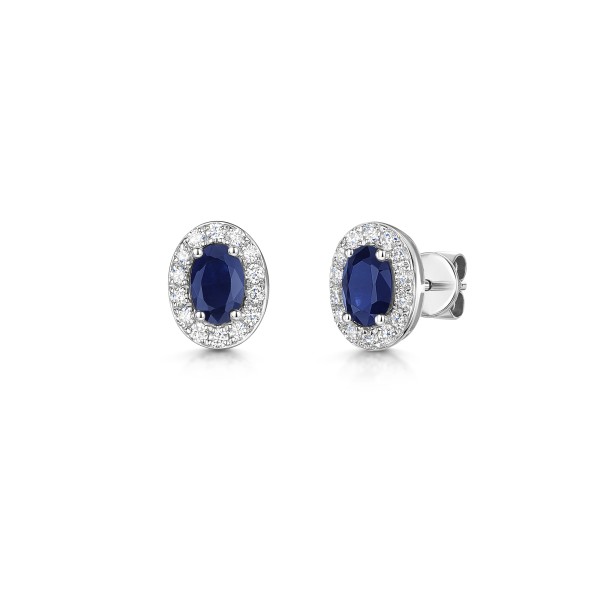 18ct White Gold Oval Cut Sapphire with Diamond Halo Earrings 1.45ct